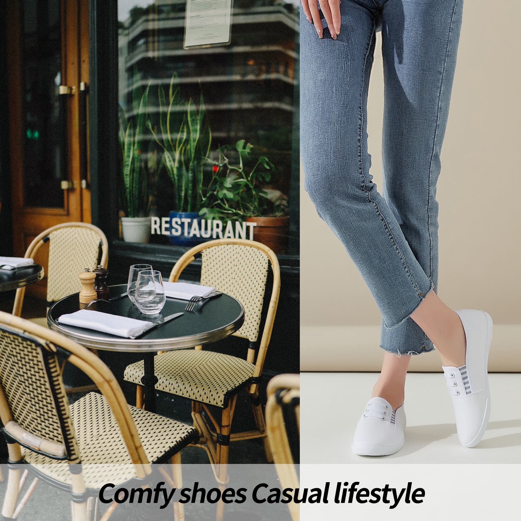 Women’s Slip on Canvas Shoes Sneakers Fashion Elastic Sneakers（White US8）