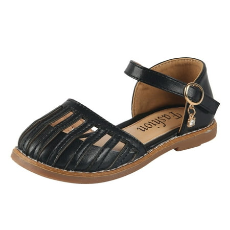 

Vedolay Children Sandals Fashion Baby Open Toe Princess Shoes Soft Soled Cut Out Beach Sandals Flip Flops Girls(Black 12.5)