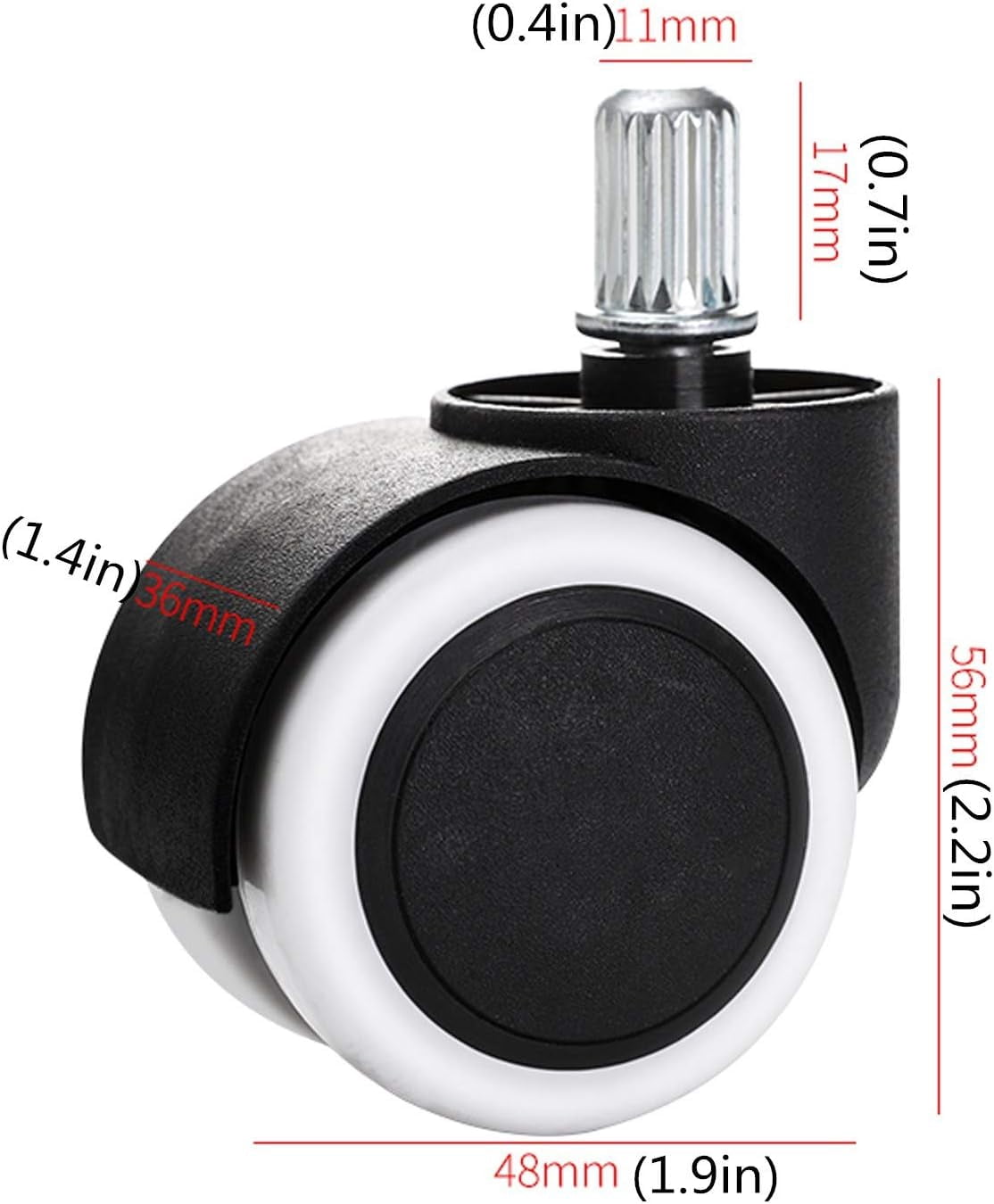 Gamvdout Plate Casters Floor Protecting Office Chair Casters 48 mm Castor Wheels PU Twin Wheel Computer Chair Swivel Caster Wheels with Standard Stem 11x17mm Set of 5