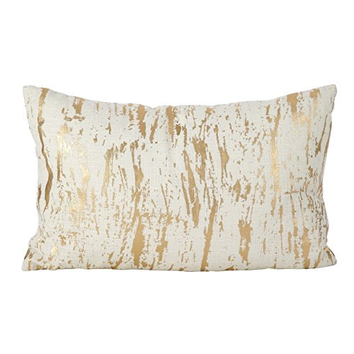 SARO LIFESTYLE Distressed Metallic Foil Design Cotton Down Filled Throw Pillow, 14" x 22", Gold