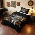 thumbnail image 2 of Manfei Hunting and Fishing Bass Fish Twin Comforter Sets, Vintage USA Flag Bedding Set, Black Brown Beige, Black Reversible 2-Piece, 1 Comforter and 1 Pillowcase, 2 of 6