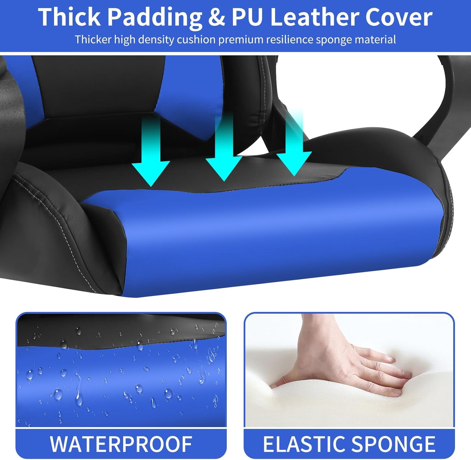 BIQWBIC Gaming Chair, High-Back Ergonomic Video Game Chair for Teen, with Adjustable Seat, Lumbar Support, Armrest and Headrest, Blue
