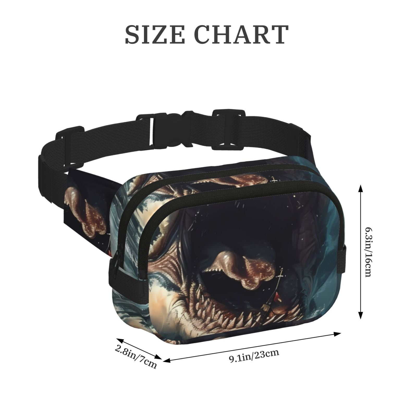 Picia Wave Sailboat Shark Print Square Double-Layer Waist Bag Mini Adjustable Waist Belt Bag Exercise Running Travel Hiking