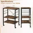 thumbnail image 4 of 3-Layer Microwave Stand Bakers Rack, Kitchen Rolling Cart with 4 Universal Wheels and 10 Removable Hooks, Coffee Cart Shelf Organizer for Kitchen, Living Room, Entryway, Rustic Brown, 4 of 8