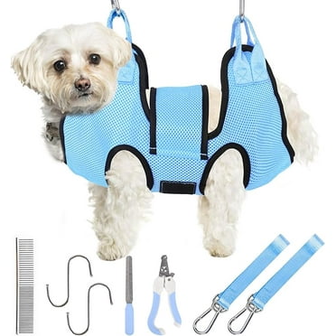 Dog Grooming Hammock for Nail Trimming Pet Hammock for Small Dogs with Security Strap Cat Sling for Nail Clipping with Clippers Nail File and Pet Comb (Cerulean S)