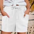 thumbnail image 2 of vigerkar Womens Linen Shorts,2025 Summer Shorts for Women Comfy Cute Drawstring Beach Short Pants with Pockets,Outdoor White, L, 2 of 5