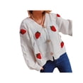 thumbnail image 2 of hirigin 3D Strawberry Sweater 2000s Aesthetic Fairycore Grunge V Neck Single Breased Long Sleeve Tops Women Clothes, 2 of 5