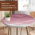 thumbnail image 3 of Pink Ombre Stripes Round Tablecloth 55-60 Inch Round Fitted Table Cloth with Elastic Edge, Modern Roman Abstract Waves Art Waterproof Table Cover Protector for Outdoor Picnic Party Dining, 3 of 6