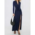 thumbnail image 6 of Female Long Sleeve Maxi Dress V Neck Wrap Waist Formal Long Cocktail Dresses Night Out Outfits Navy Blue M, 6 of 8