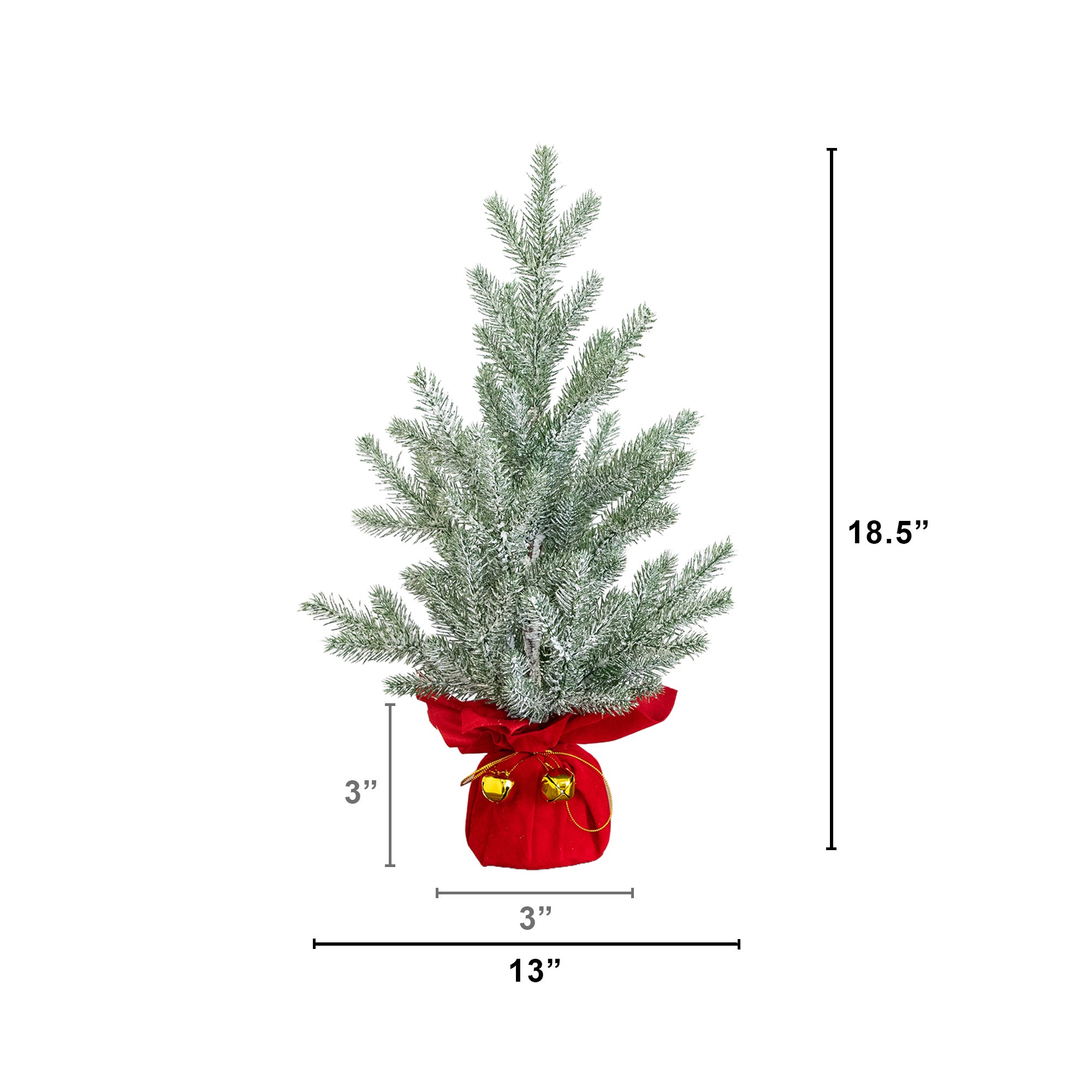 18in. Artificial Flocked Christmas Tree with Wrapped Velvet Base and Gold Bells - Set of 2