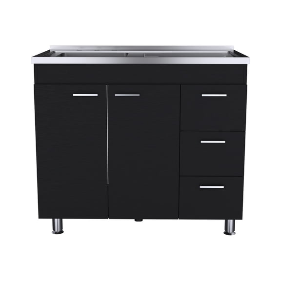 Rainlex 39" Freestanding Utility Sink Cabinet with Stainless Steel Countertop, Double Utility Basins, Soft-Close Storage Doors
