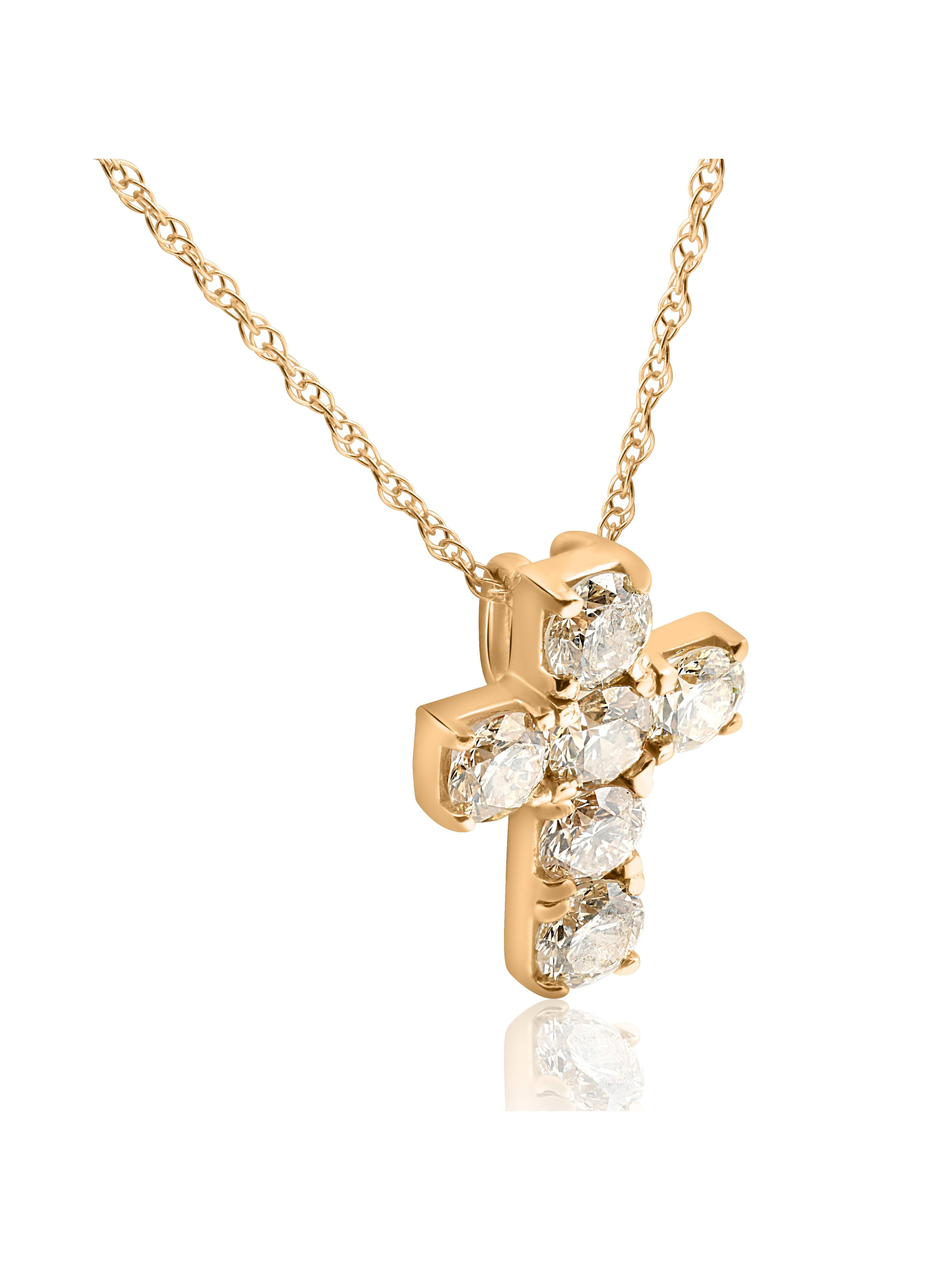 Womens 1ct Diamond Cross Pendant Solid 14k Yellow Gold 18 Chain