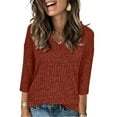 thumbnail image 6 of BLVB Womens 3/4 Sleeve Shirt Fall Fashion V Neck Sweater Ribbed Knit Tunic Tops Dressy Casual Soft Blouse Trendy Clothing, 6 of 7