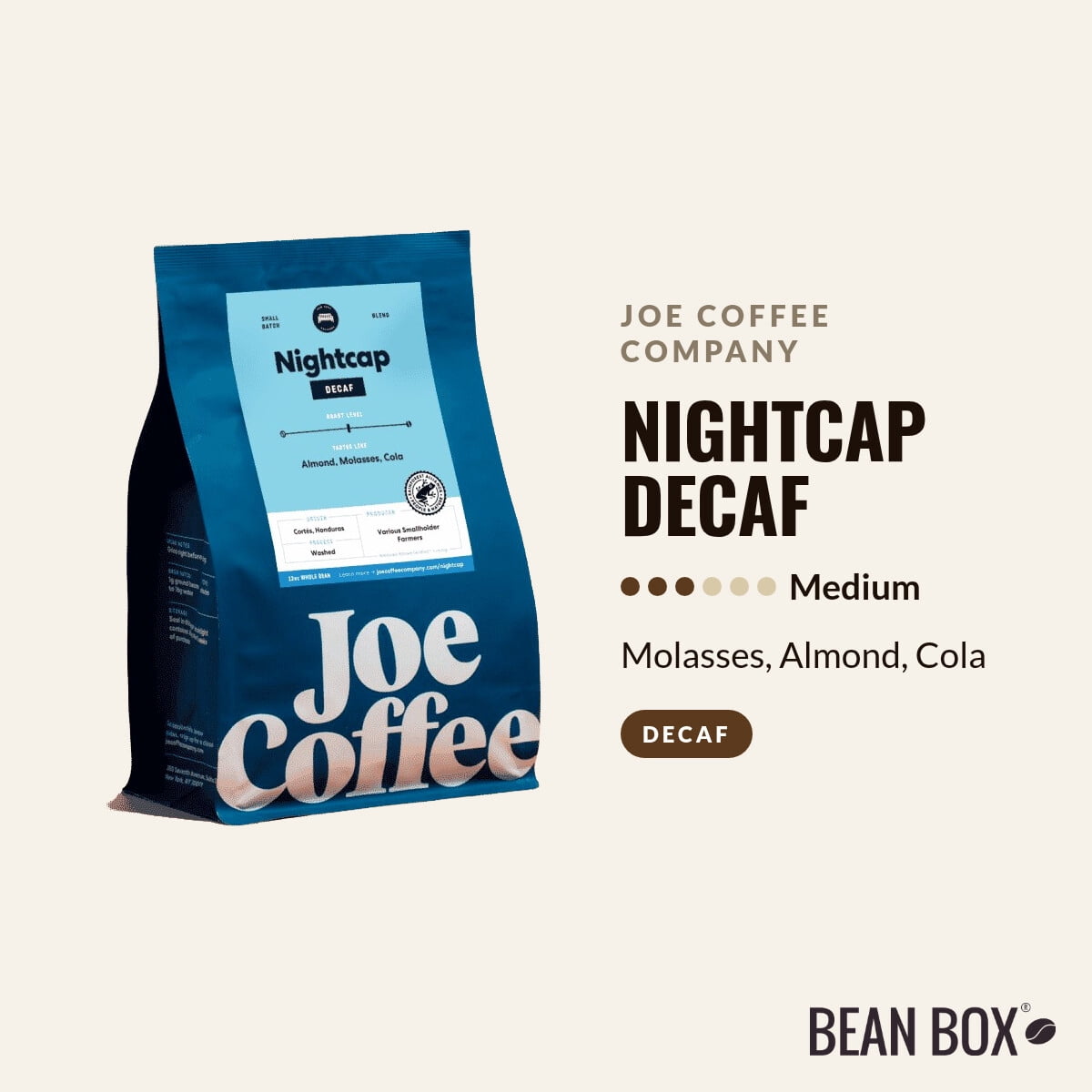 Nightcap Decaf - Roasted by Joe Coffee Company - Freshly Ground Coffee - 12oz Bag