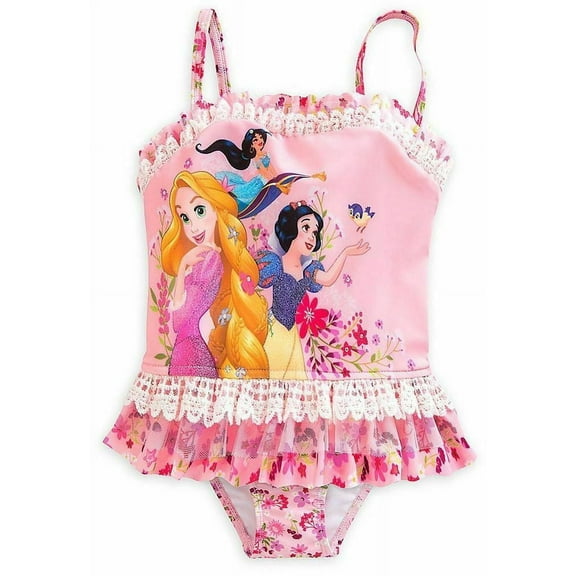 Disney Store Princesses Snow White Jasmine Rapunzel 2 PC Swimsuit Girl Size 5/6