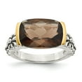 thumbnail image 1 of 14K Two-Tone Gold Ring Band Gemstone Yellow Smoky Quartz Cushion Brown, 1 of 5
