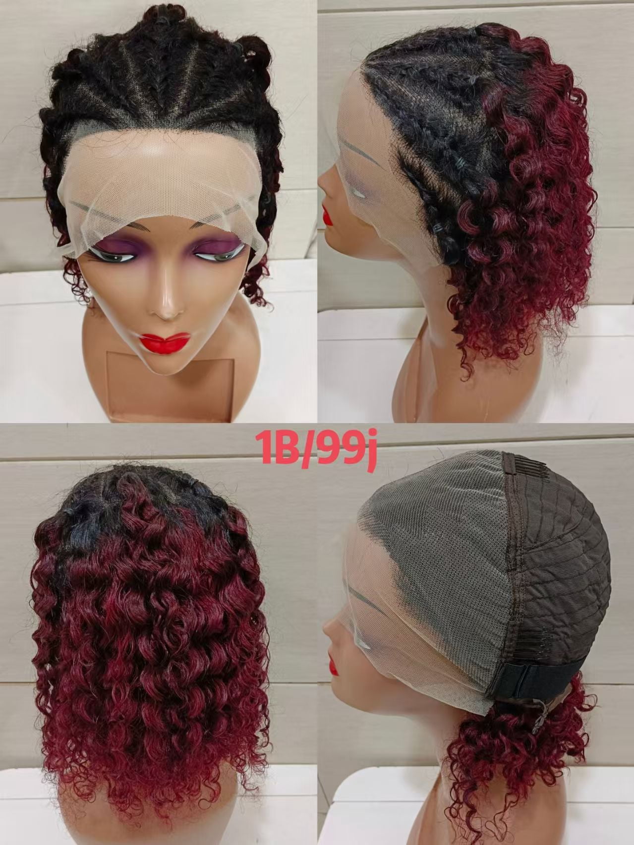Braided Wigs Human Hair Bob Curly Hair Wig13x4 Lace Frontal Wigs Cornrow Braided Short Wigs for Black Women Glueless Curly Lace Front Wigs （10 inch） (Black)