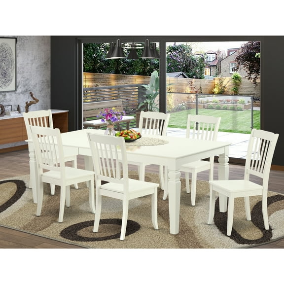 East West Furniture Logan 7-piece Wood Dining Set with Slatted Back in White