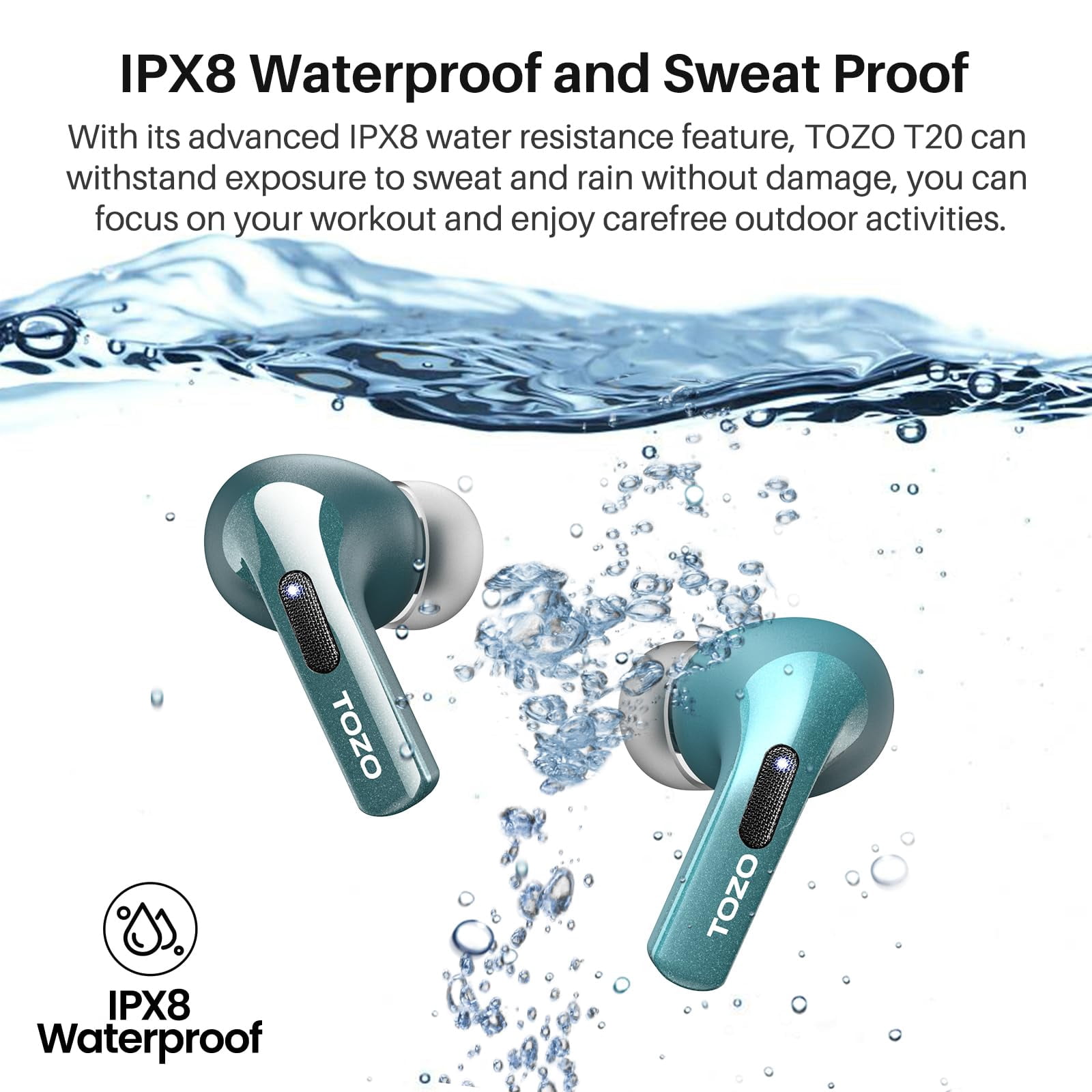 TOZO T20 Upgraded ANC+ENC Wireless Earbuds,App-Controlled 32EQ, Bluetooth 5.3,HiFi Stereo,49 Hrs Play,Wireless Charging,IPX8 Waterproof,Real-time LED Display,Comfort Fit for Home,Sports,Travel,Green
