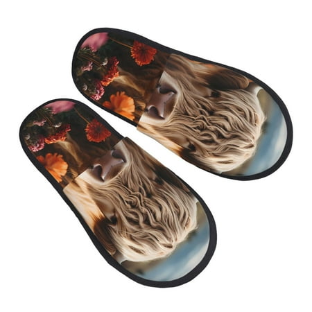 

KLL Realistic Flower Cow Slippers for Women Men House Slip on Indoor Outdoor Bedroom Furry Fleece Lined Ladies Comfy Anti-Skid Rubber Hard Sole-Large