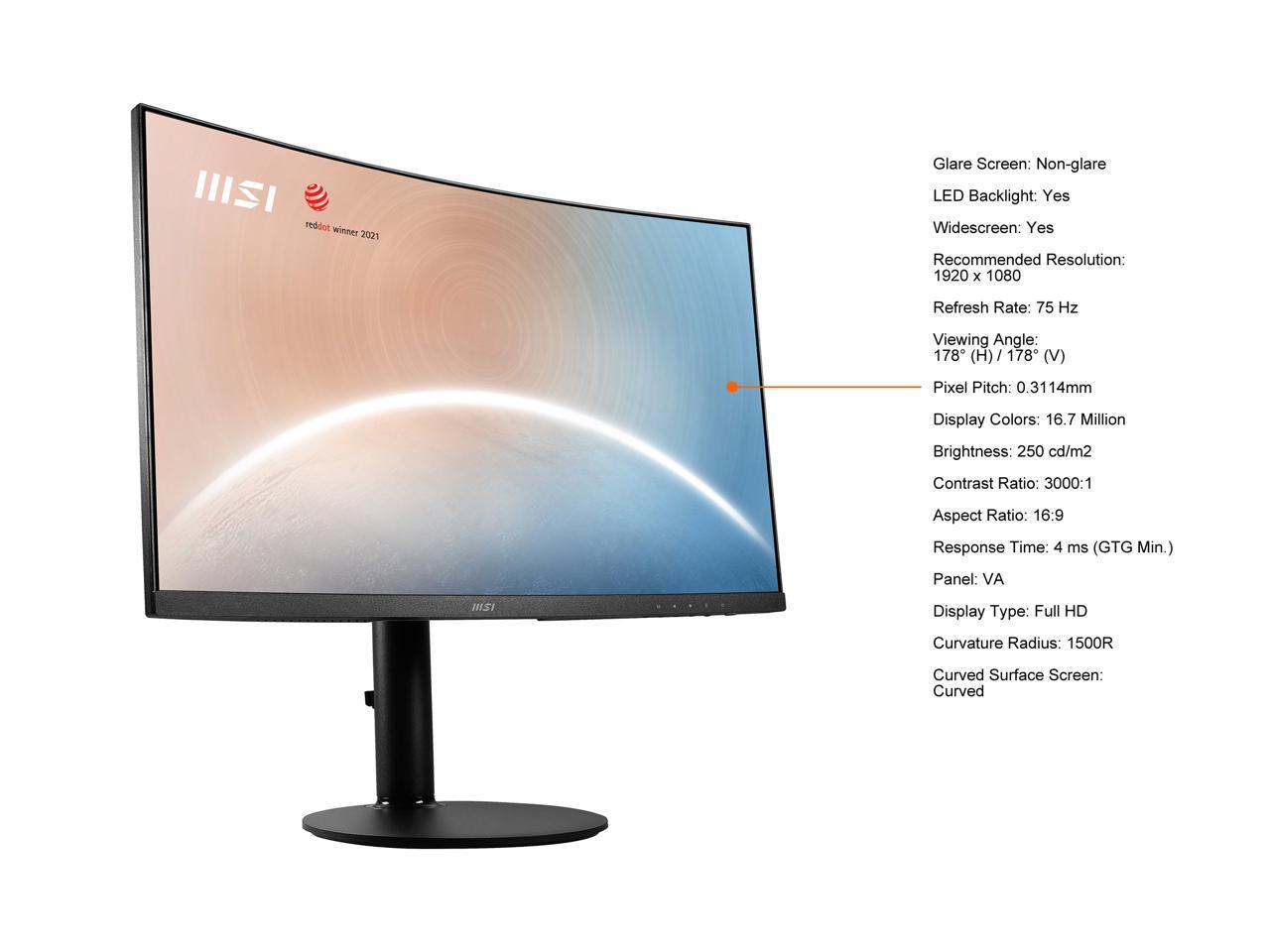 MSI Modern MD271CP 27" Full HD 1920 x 1080 75 Hz HDMI, USB-C, Audio Built-in Speakers Curved Monitor - image 5 of 20
