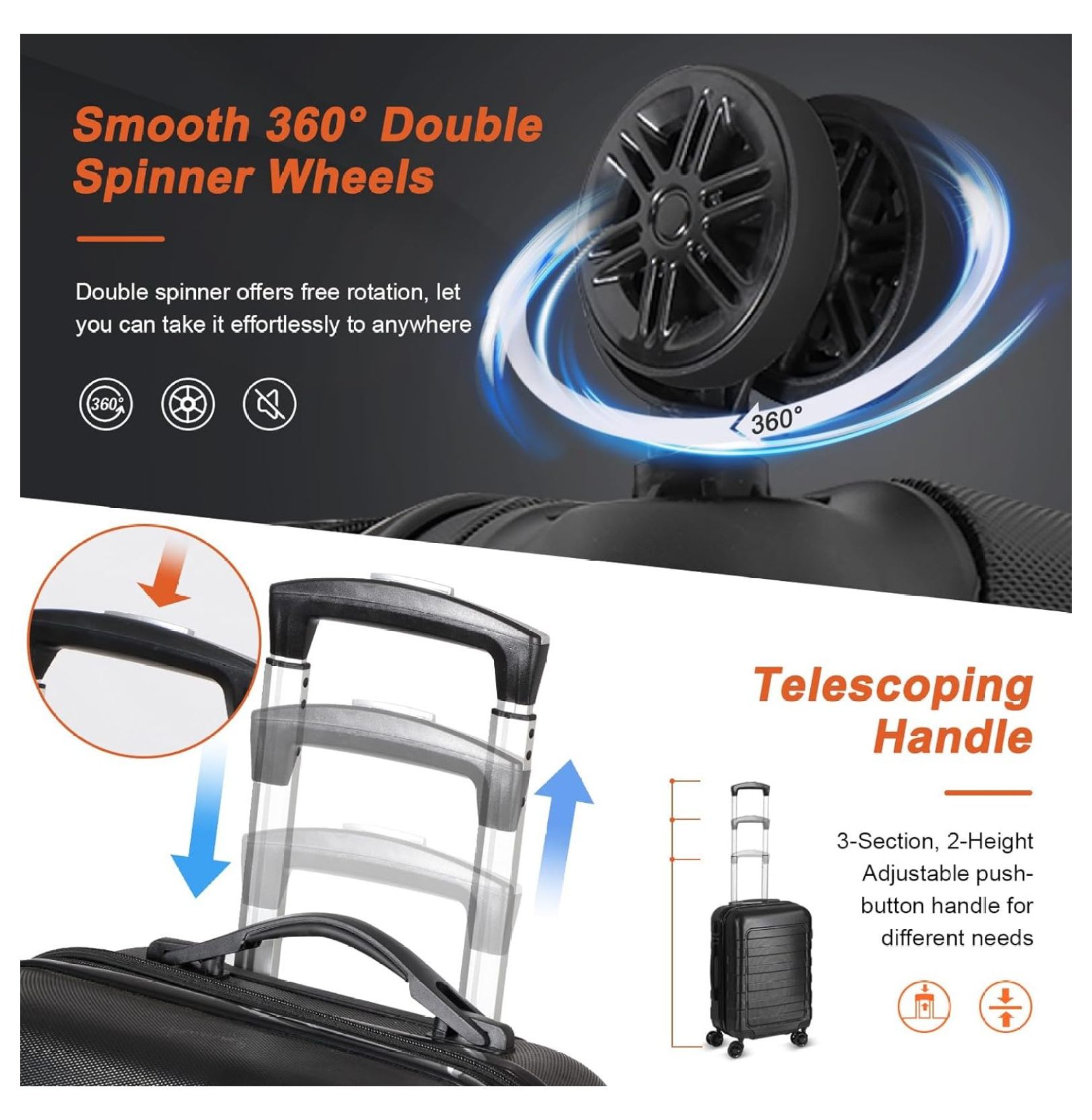 22 Inch Hardside Expandable Luggage ,Carry On Luggage With Spinner Wheels,Travel Suitcase Black