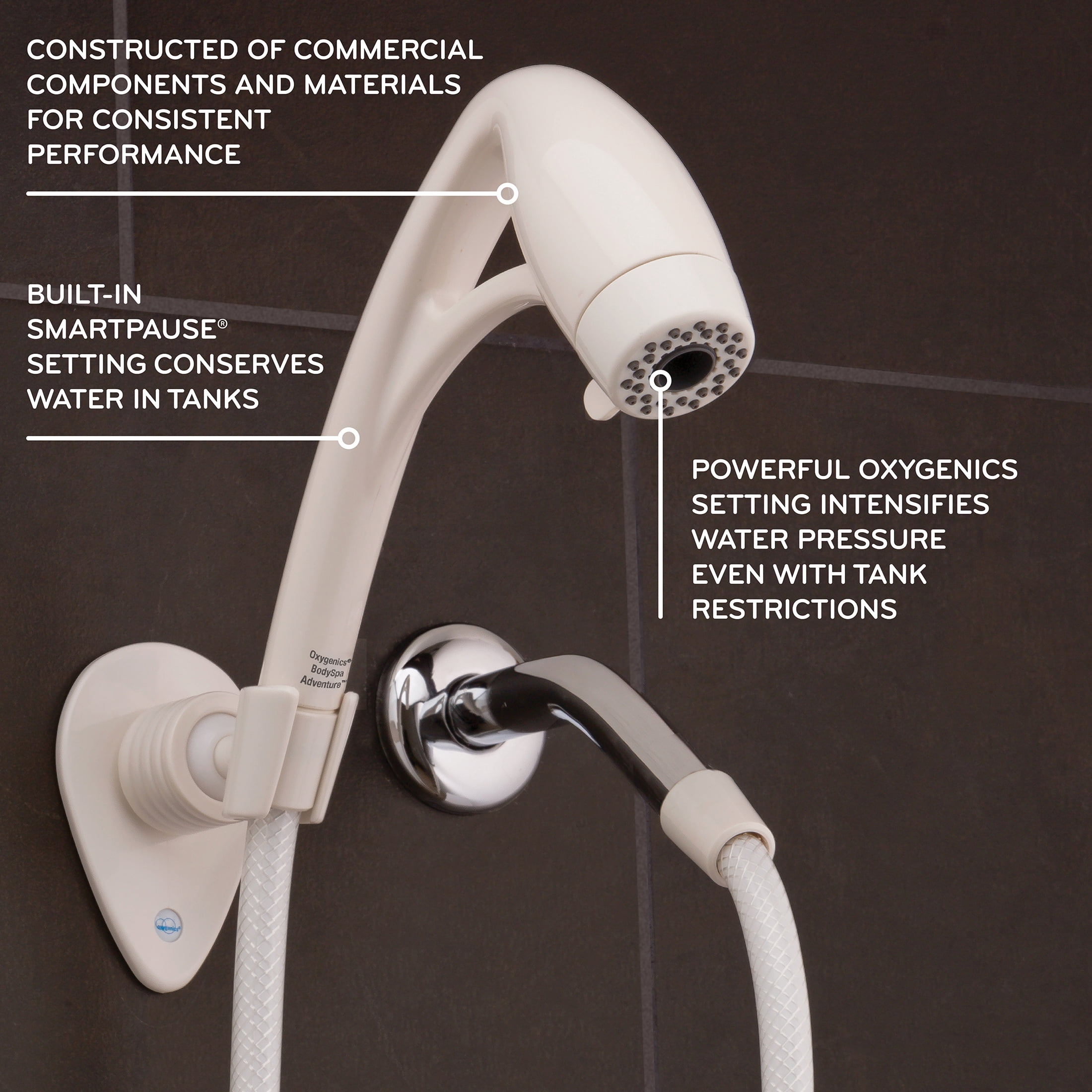 Oxygenics BodySpa Adventure RV Handheld Shower Head with 3 Settings, White