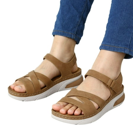 

ZIZOCWA Platform Leather Women Sandals 2023 New Vintage Soft Wedge Heeled Sandals Summer Beach Shoes for Women Sandalias Mujer Female Yellow Size9