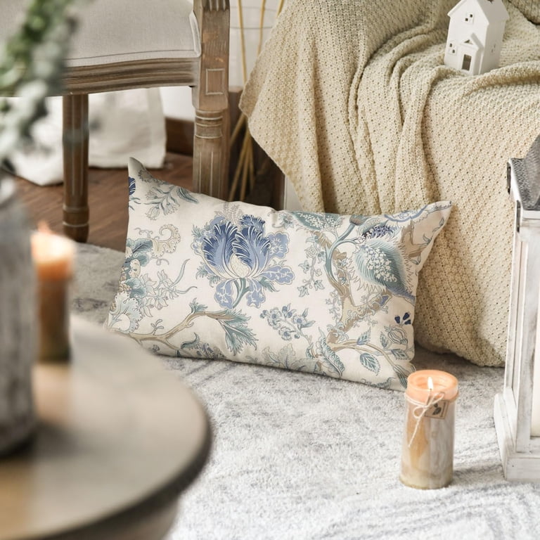 HEIFAM Chinoiserie Blue Floral Pillow Cover 12x20 - Decorative Spring Pillow Case For Sofa, Bedroom