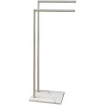 41 Inch Standing Towel Rack Double L Shape Bath Towel Sheet Holder with Marble Base for Bathroom Floor Next to Tub or Shower Towel Stand for Bathroom Floor Stainless Steel Brushed Nickel