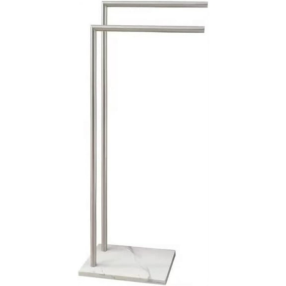 41 Inch Standing Towel Rack Double L Shape Bath Towel Sheet Holder with Marble Base for Bathroom Floor Next to Tub or Shower Towel Stand for Bathroom Floor Stainless Steel Brushed Nickel