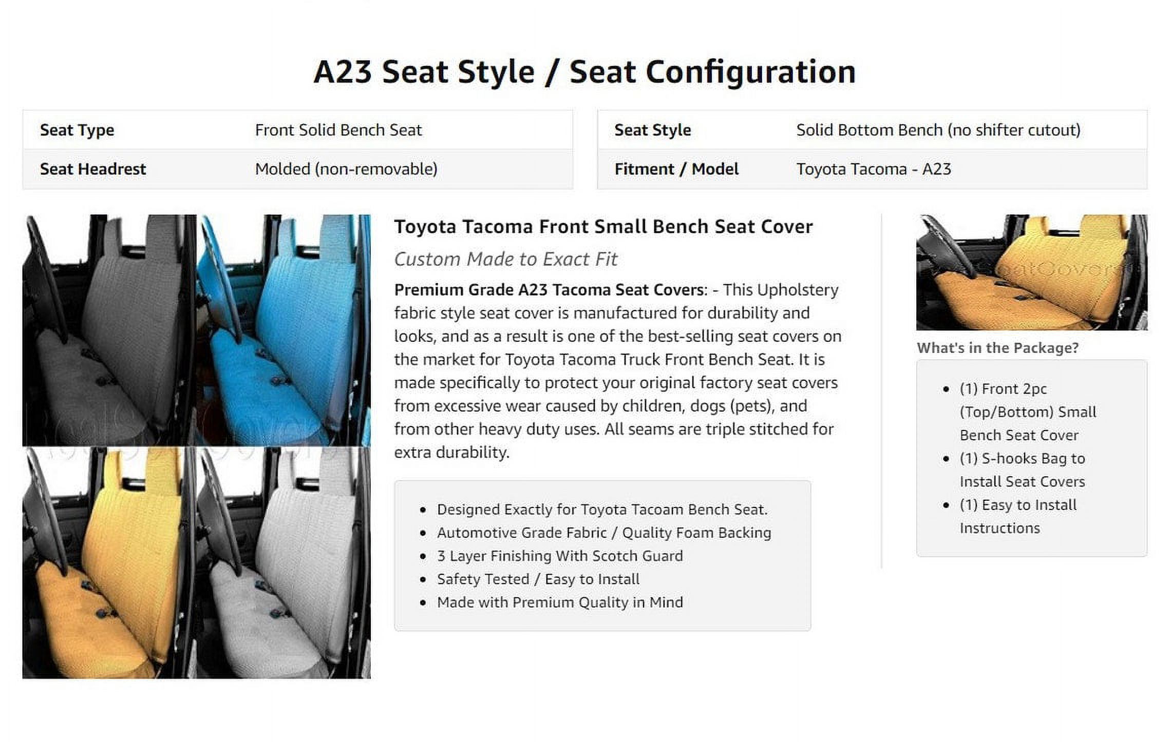 Seat Cover for Toyota Tacoma 1995 - 2004 Front Solid Bench Molded Headrest RealSeatCovers A23 Blue - image 4 of 4