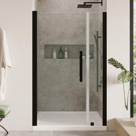 Ove Decors Pasadena 38 in. L x 36 in. W x 72 in. H Alcove Shower Kit with Pivot Frameless Shower Door in Black and Shower Pan