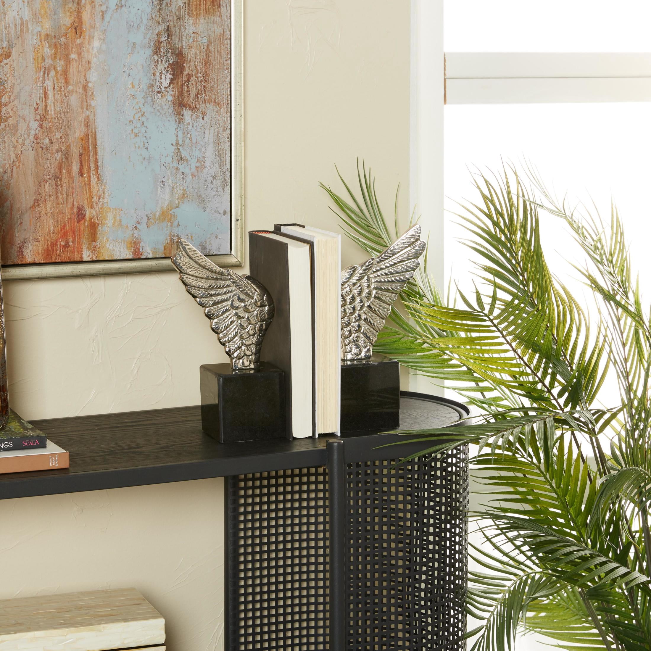 DecMode 5" Wings Bird Aluminum Metal Bookends with Marble Base (Set of 2)