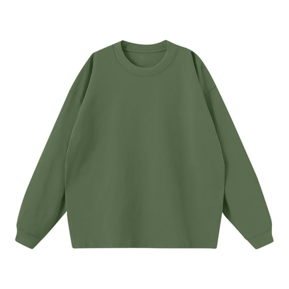 ZCFZJW Mens Long Sleeve Crewneck Sweatshirts Loose Lightweight Casual Solid Color Pullover Tops Trendy Fall Oversized Baggy Shirts Army Green M