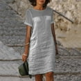 thumbnail image 2 of Youyipin womens dresses 100% Linen mesh Summer Casual short sleeve Crew Neck solid color Midi Dresses with Pockets, 2 of 6