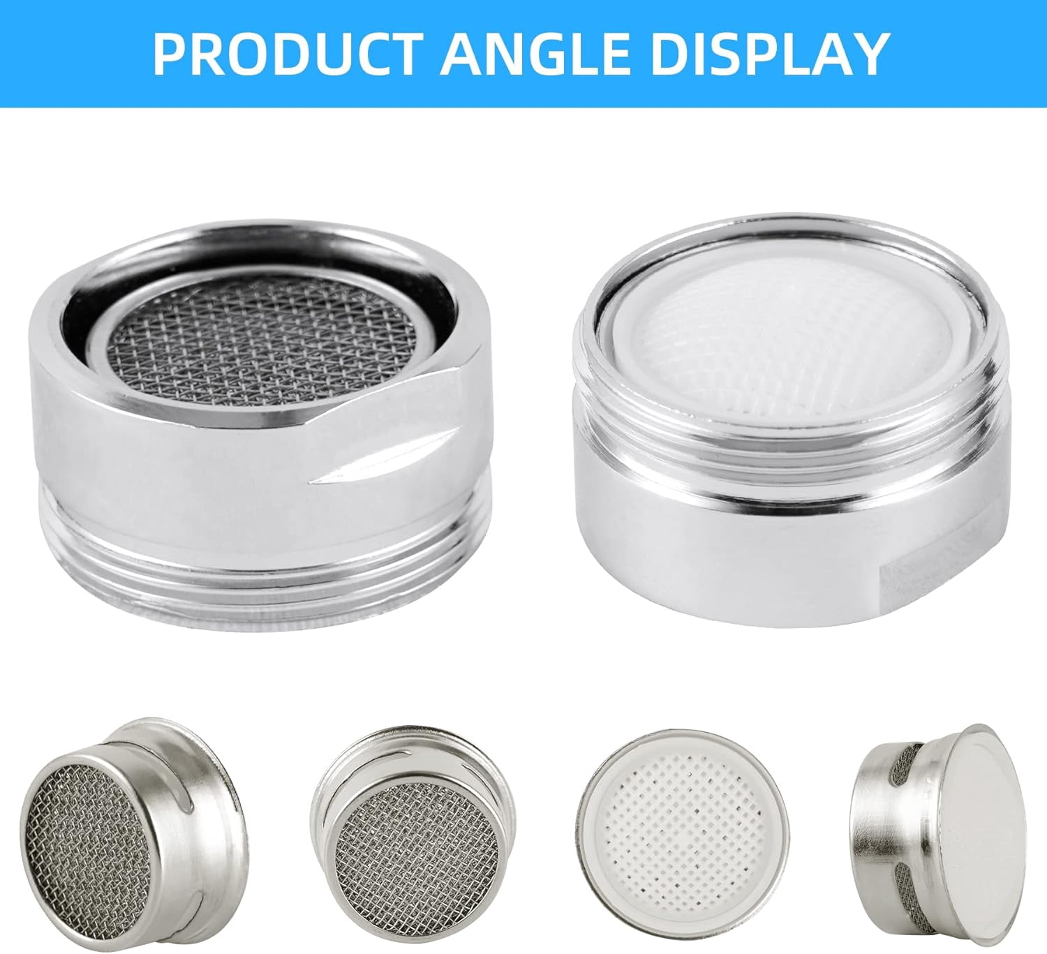4 Pack Stainless Steel Faucet Aerator, Kitchen Sink Faucet Aerator Adapter with Brass Shell, 15/16 Inch/24 mm Male Thread Water-conserving Filter with Gasket for Bathroom, Chrome