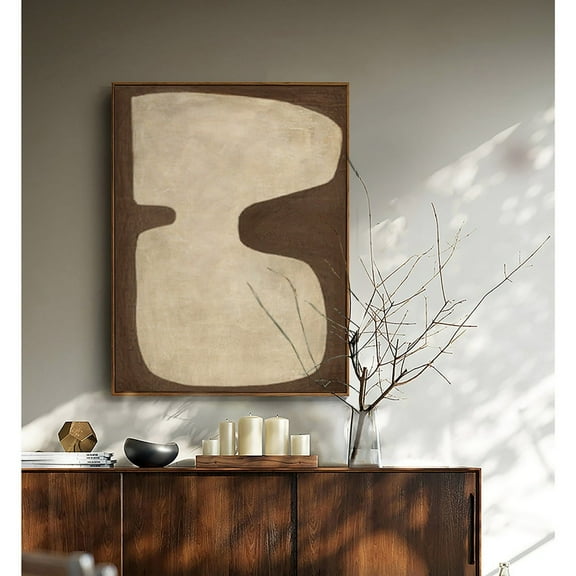 Luvia Dark Brown Abstract Poster Wall Art Beige and Brown Geometric Wabi-Sabi Minimalist Textured Decor, 8x12 UNFRAMED