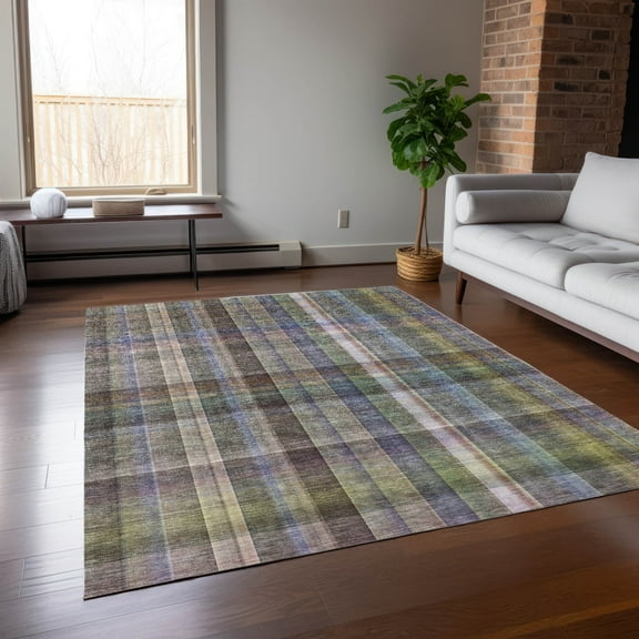 Addison Rugs Chantille Indoor/Outdoor Transitional Plaid Pewter Washable Rectangle Rug, 8' x 10'