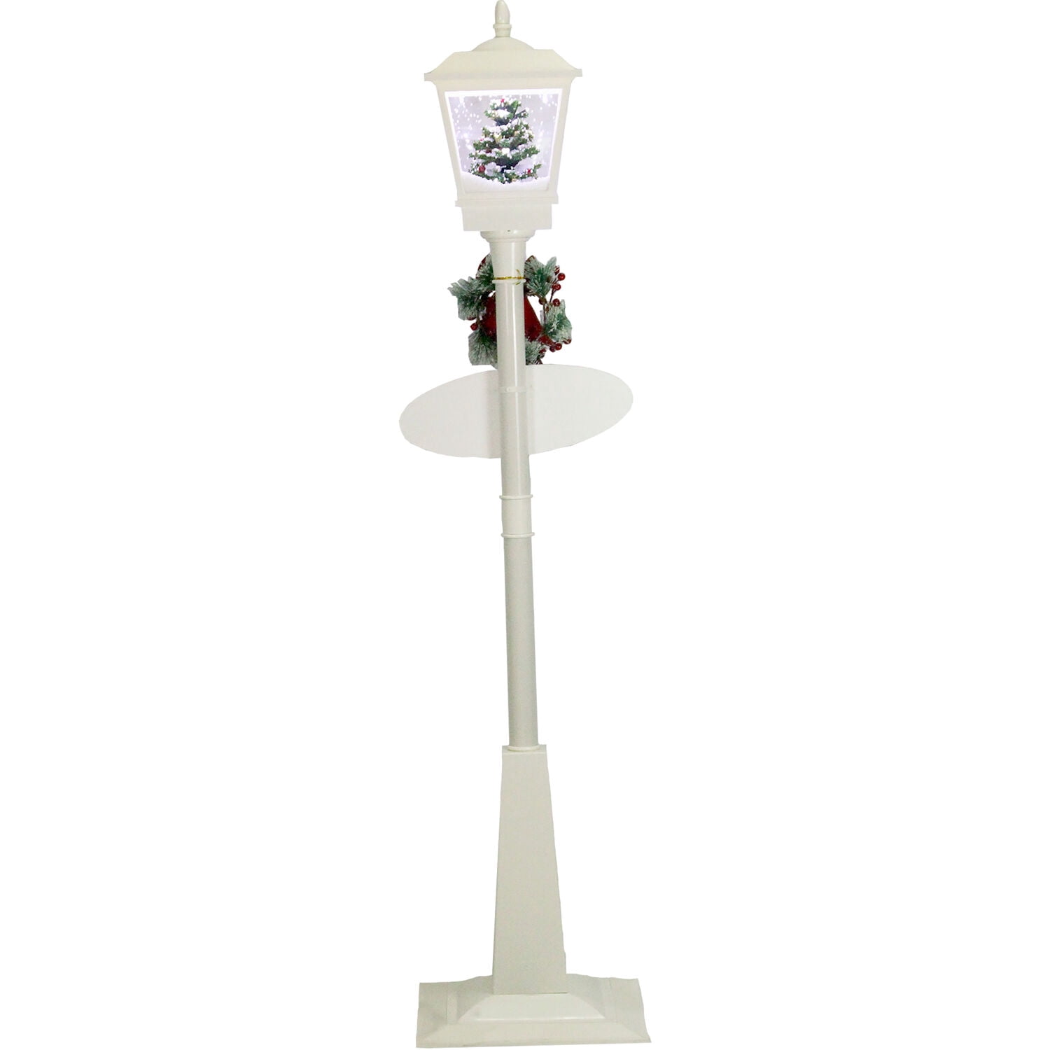Christmas Time 71-In. Musical Snowy Street Lamp | Christmas Tree Scene, 2 Signs, Cascading Snow, and Holiday Songs | White | CT-SL071A-WHT