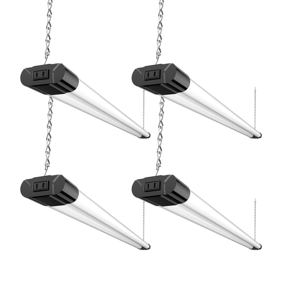 4 Pack Black Linkable LED Utility Shop Light, 4 FT Integrated Fixture for Garage, 40W Equivalent 250W, 6500K Daylight, Surface And Suspension Mount
