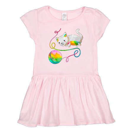 

Inktastic Rainbow Kitty with Yarn Gift Toddler Girl Dress