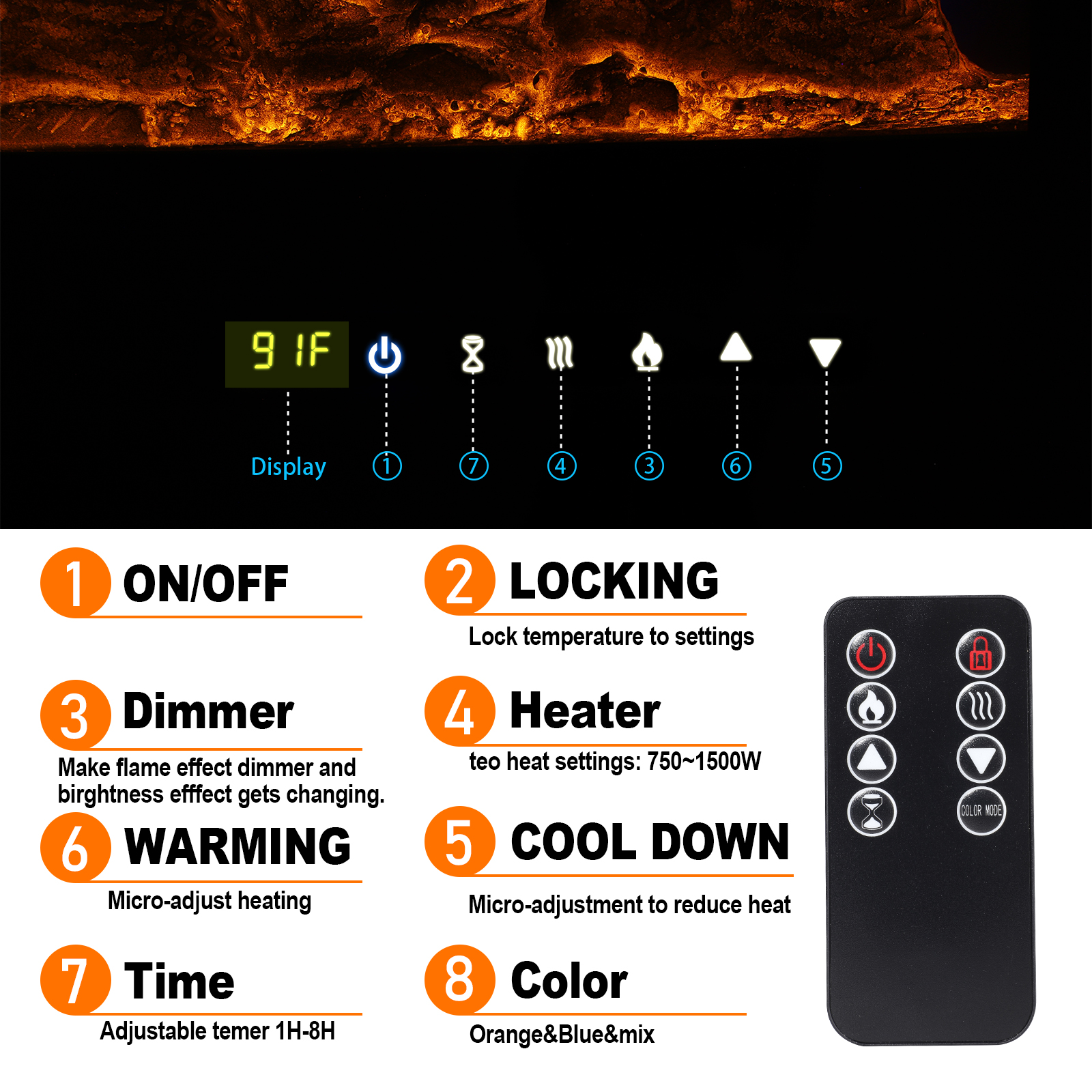SKONYON 36" Electric Fireplace Recessed Ultra Thin Wall Mounted Heater w/Multicolor Flame