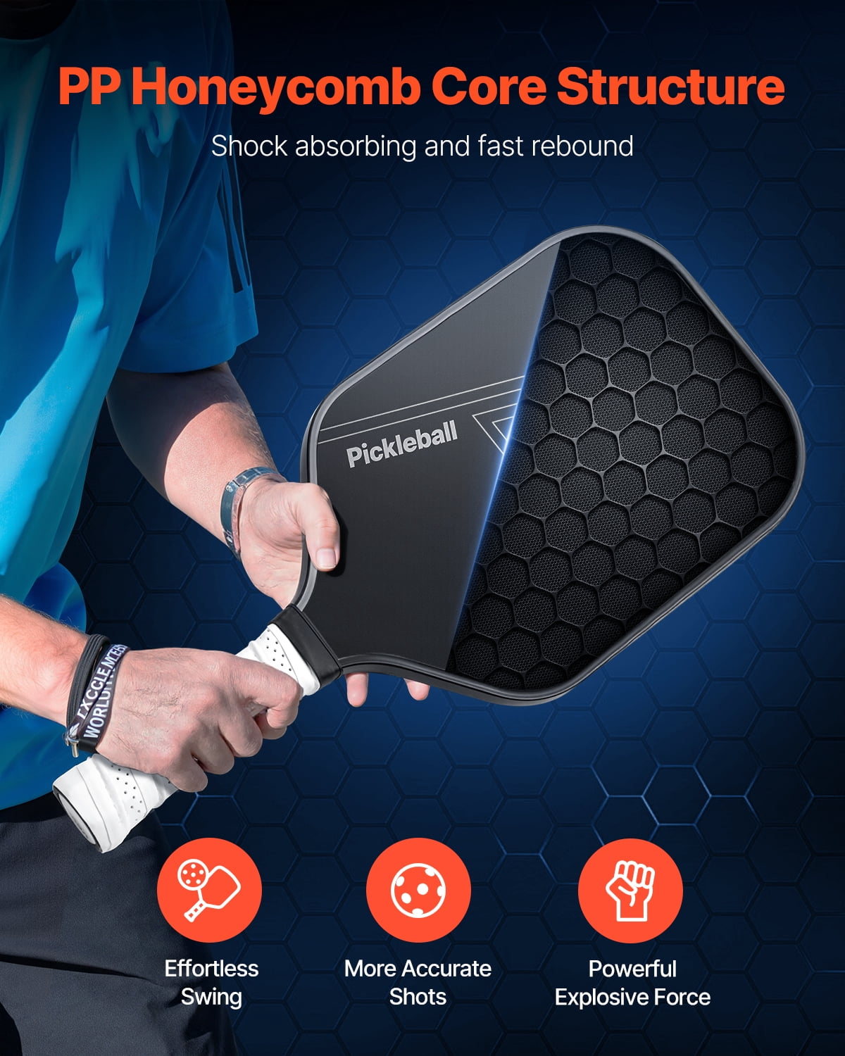 VEVOR Pickleball Paddle, T700 Carbon Fiber Surface & Honeycomb Core, Professional Pickleball Paddle with Increased Power & Control & Spin, Pro Pickle Ball Racket for Adults, Men & Women, Black