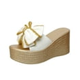 thumbnail image 1 of Open Toe Heels Womens Fashion Casual Spring And Summer Solid Color Bowknot Round Toe Open Toe One-Foot Thick Bottom Wedge Heel Slippers, 1 of 8