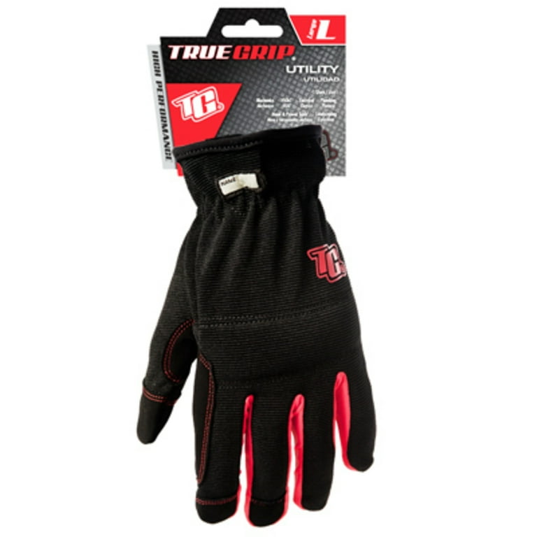 True Grip High Performance Utility Work Gloves - Black/Red - Large