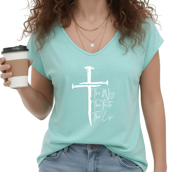 UNISHE Women's Christian Nail Cross Blue V-Neck Sleeveless T-Shirt S-5XL Crewneck Tank Top