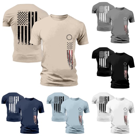 Men 4th Of July Independence Day Print Short Sleeve Round Neck Tennis T Shirt Floral Fashion Trend Bottoming Soft Casual Tee