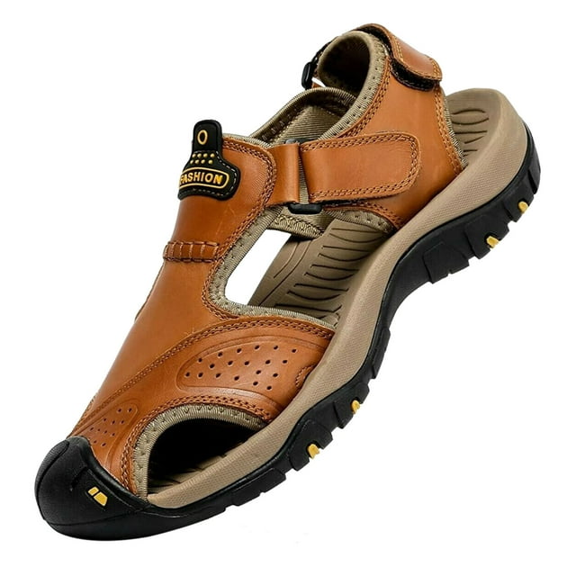 Leutsin Outdoor Men's Leather Non-slip Anti-kick And Anti-collision Beach Sandals