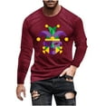 thumbnail image 3 of UVEASISHA Mens Mardi Gras Tshirt Crewneck Casual Long Sleeve Shirts Fancy Mask Graphic Tees Stretchy Slim Fit Gym Workout T-Shirts Wine M, 3 of 6